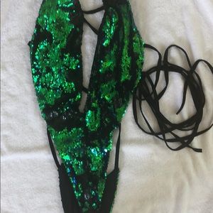 Sequin Bodysuit Wrap around Laces Color Changing